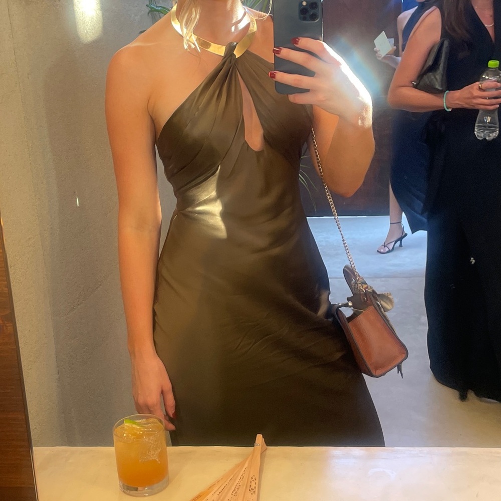 Reformation Yvaine Silk Dress - Olive Green Grey